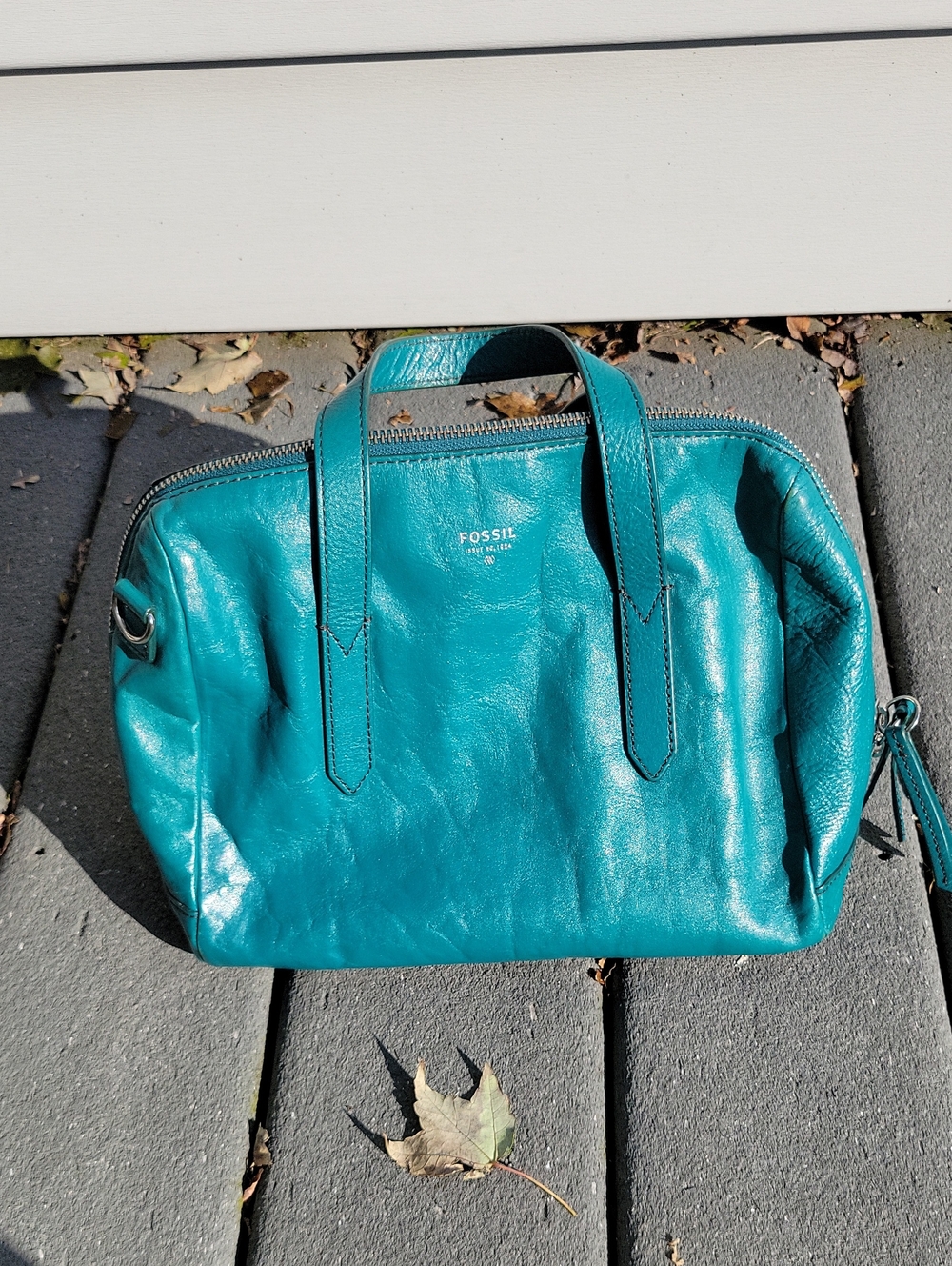 Fossil Teal Leather Satchel Purse